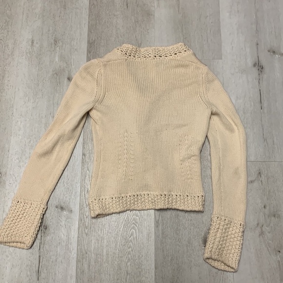 Les Copains Blue Wool Knit Crochet Cardigan size M 42 made in Italy beige - Picture 14 of 16